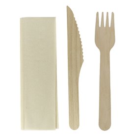 Set Cubiertos Madera Tenedor, Cuchillo y Cuchara (100 Uds)