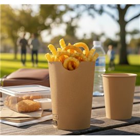 Vaso Antigrasa Carton Efecto Kraft con Solapa 14Oz/420ml (50 Uds)