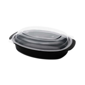 Envase Oval PP Negro con Tapa 600ml 15,4x22,6cm (50 Uds) 