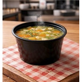 Tarrina de Plástico PP Negra con Tapa 470ml (50 Uds)