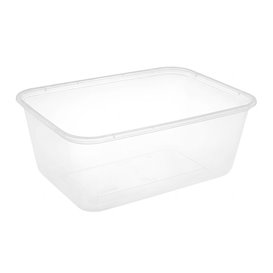 Tarrina Rectangular PP Transparente con Tapa 1.500ml 20,4x15,3cm (50 Uds)