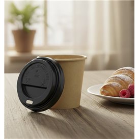 Tapa Travel con Agujero PS para Vaso Cartón Negra Ø6,2cm (50 Uds)