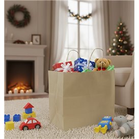 Bolsa de Papel Kraft con Asas Rizadas 80 g/m² 32+16x26cm (25 Uds)