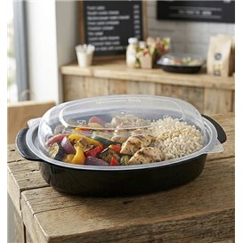 Envase Oval PP Negro con Tapa 600ml 15,4x22,6cm (50 Uds)