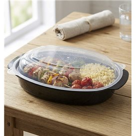 Envase Oval PP Negro con Tapa 750ml 15,4x22,6cm (50 Uds)