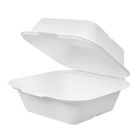 Envase Hamburguesa Caña Azúcar Blanco 150x150x80mm (50 Uds)