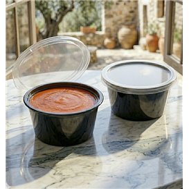 Tarrina PP Negra para Salsas con Tapa 60ml (100 Uds)
