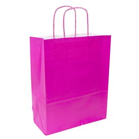 Bolsa Papel Fucsia con Asas 90g/m² 28+10x22 cm (250 Uds)