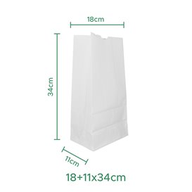 Bolsa de Papel Sin Asas Kraft Blanca 60g/m² 18+11x34cm (500 Uds)