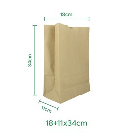 Bolsa de Papel Sin Asas Kraft 60g/m² 18+11x34cm (25 Uds)
