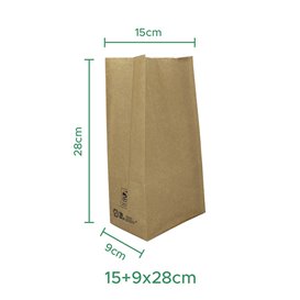 Bolsa de Papel Sin Asas Kraft 50g/m² 15+9x28cm (25 Uds)