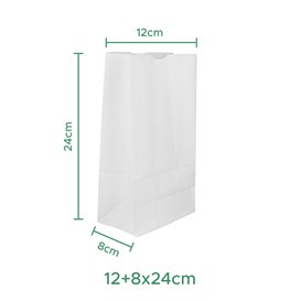 Bolsa de Papel Sin Asas Kraft Blanca 50g/m² 12+8x24cm (25 Uds)