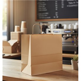 Bolsa de Papel Kraft con Asas Rizadas 80 g/m² 26+17x26cm (25 Uds)