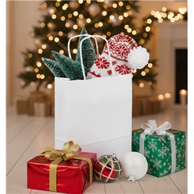 Bolsa Papel Kraft Blanca con Asas 90g/m² 18+8x24cm (250 Uds)