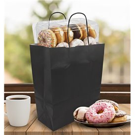 Bolsa Papel Kraft Negra con Asas 90g/m² 24x11x32cm (250 Uds)