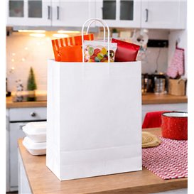 Bolsa Papel Kraft Blanca con Asas 90g/m² 24+11x32cm (25 Uds)