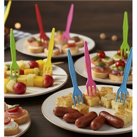 Mini Tenedor de Plástico Reutilizable CPLA de Colores 8,5 cm (5000 Uds)